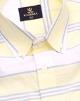 Floral White With Yellow -Gray Bayadere Stripes  Premium Cotton Shirt