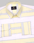 Floral White With Yellow -Gray Bayadere Stripes  Premium Cotton Shirt