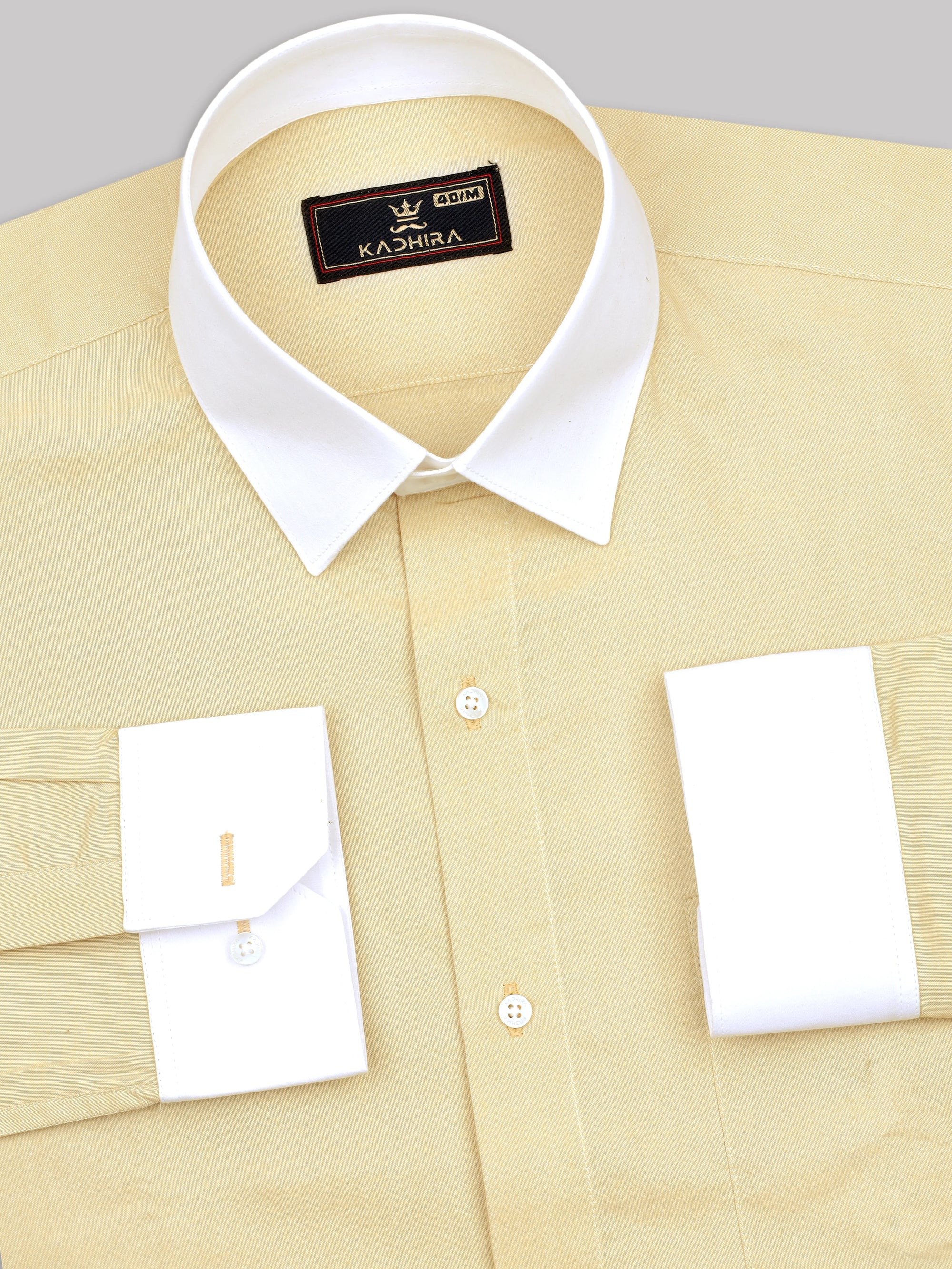 Bright Cream With White Collar Premium Cotton Shirt