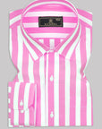 Hot Pink With White Bengal Stripe Premium Cotton Shirt