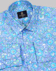 Periwinkle With Blue-White Flower Printed Premium Cotton Shirt