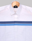 Pure White  With Blue Shades Vertical Stripe Cotton Shirt-[ONSALE]