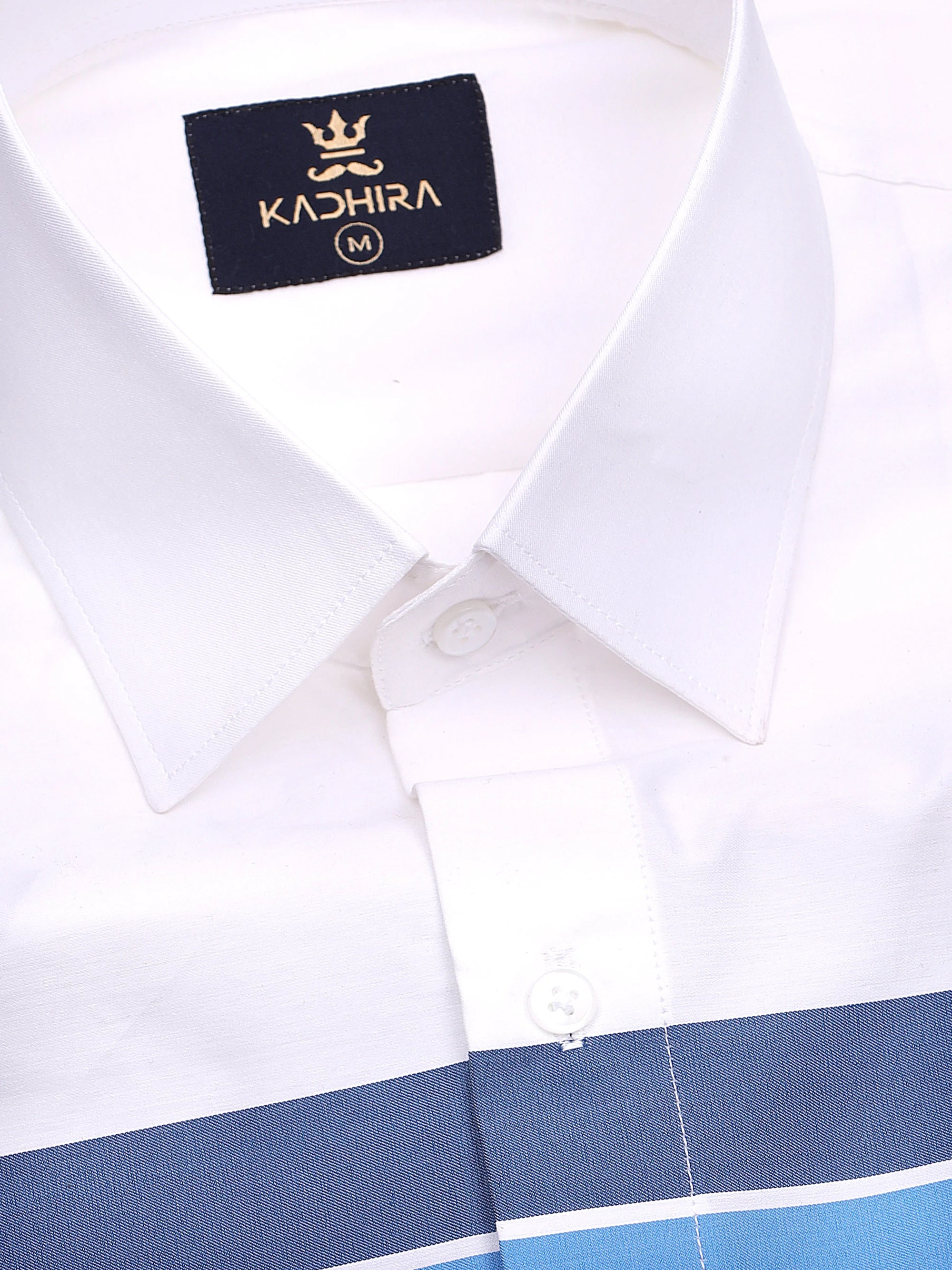 Pure White  With Blue Shades Vertical Stripe Cotton Shirt-[ONSALE]