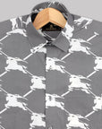 Smoky Grey With White Horse Printed Premium Cotton Shirt