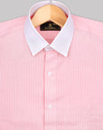 Sweet Pink-White With White Collar Stripe Premium Cotton Shirt