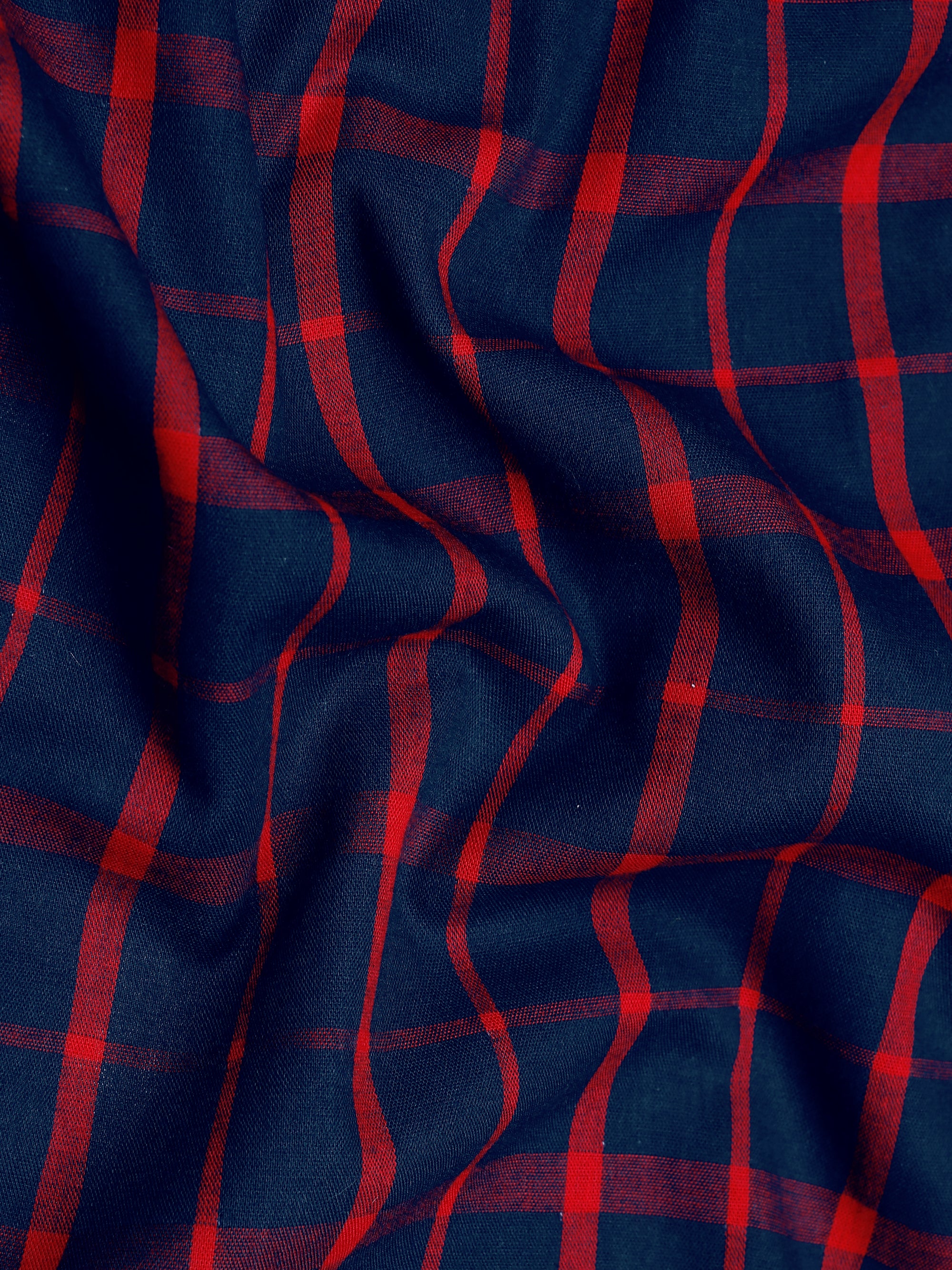 Midnight blue With Red Checkered Premium Cotton Shirt-[ON SALE]