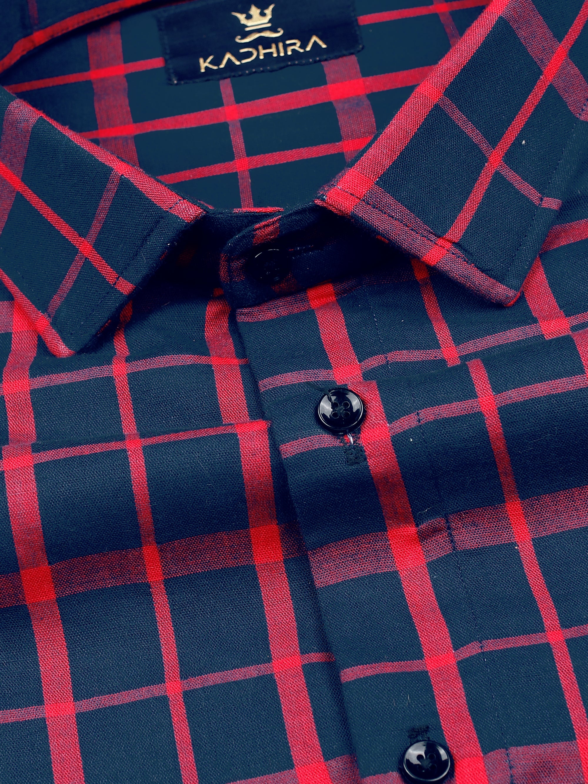 Midnight blue With Red Checkered Premium Cotton Shirt-[ON SALE]