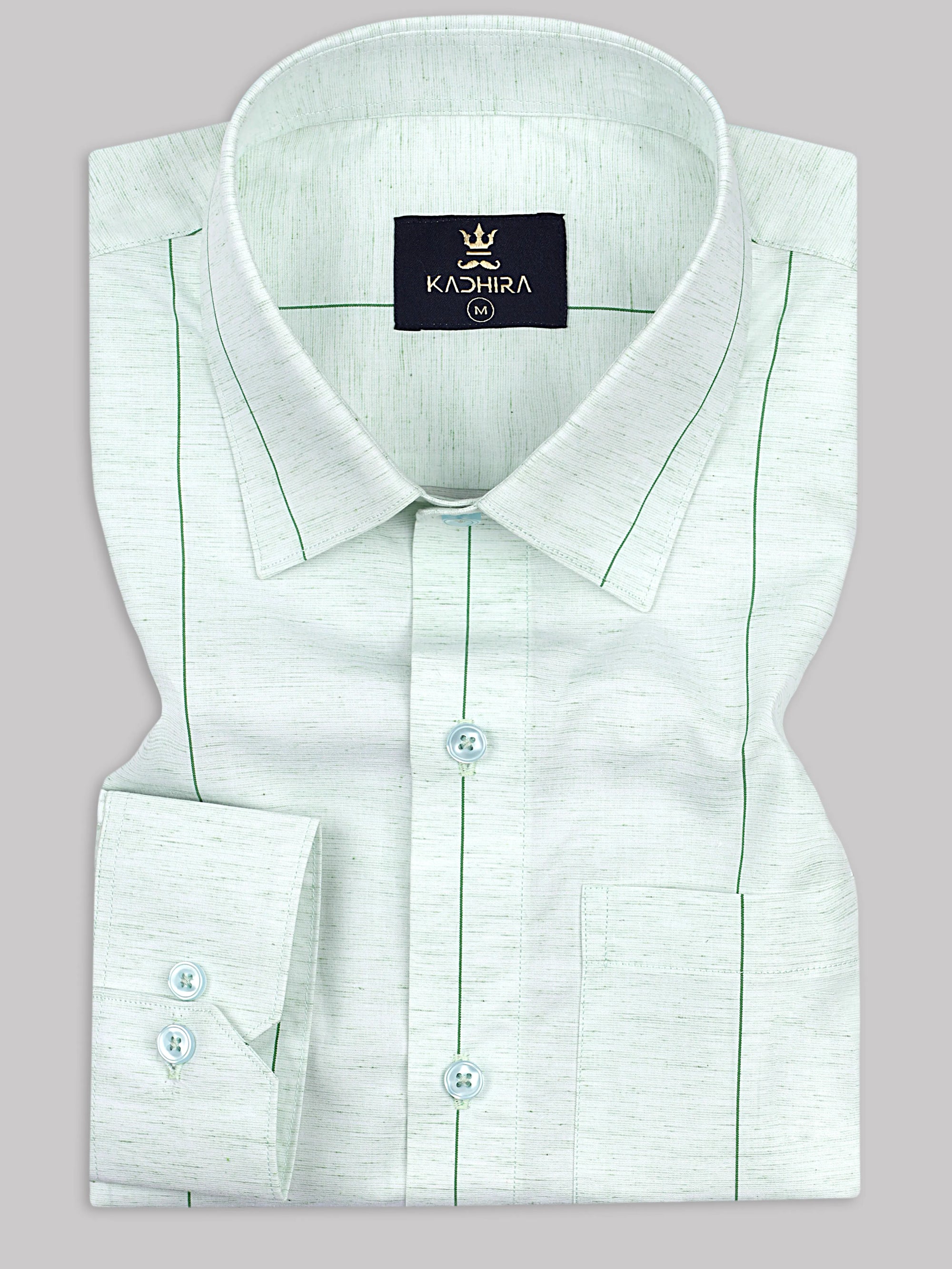 Light Mint Green With Dark Green Pinstripe Super Soft Cotton Shirt-[ON SALE]