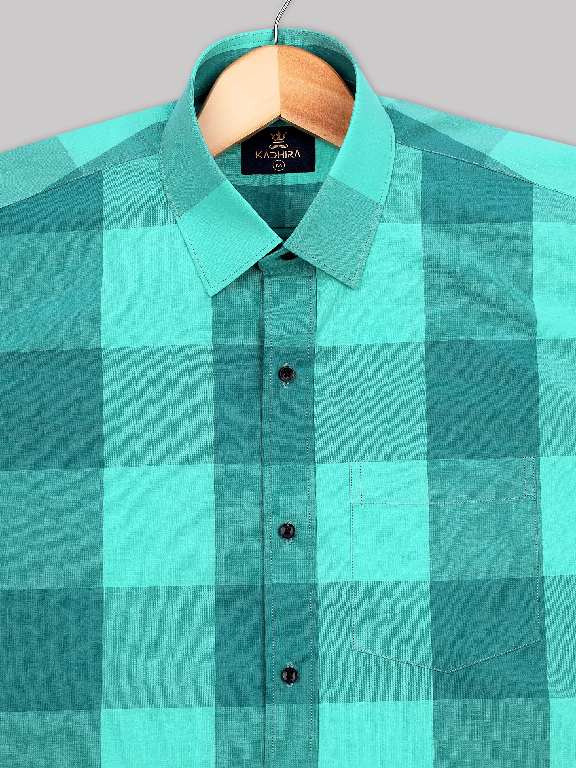 Dark Spring Green With Bright Mint Buffalo checks Premium Cotton Shirt