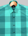 Dark Spring Green With Bright Mint Buffalo checks Premium Cotton Shirt