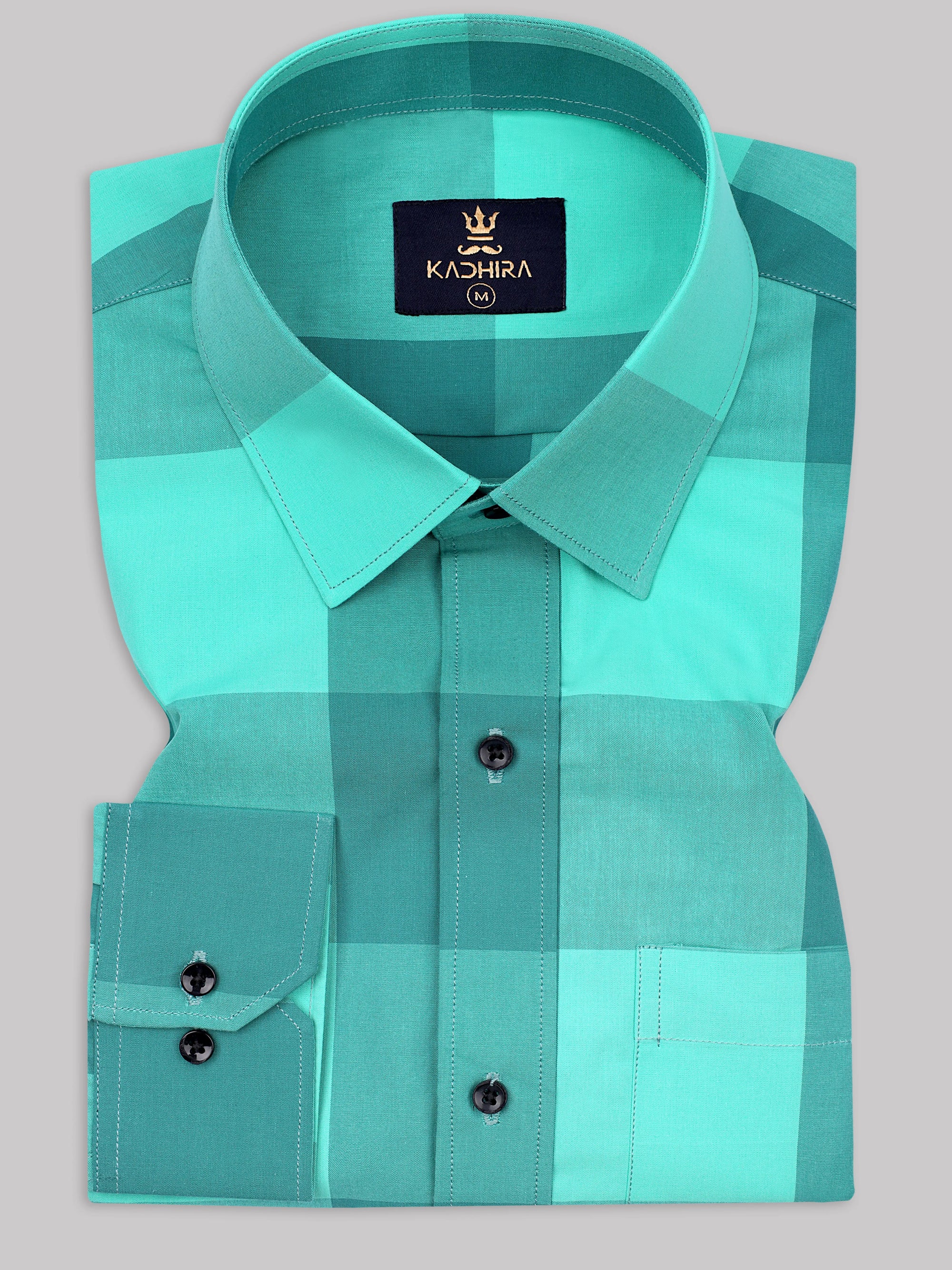 Dark Spring Green With Bright Mint Buffalo checks Premium Cotton Shirt