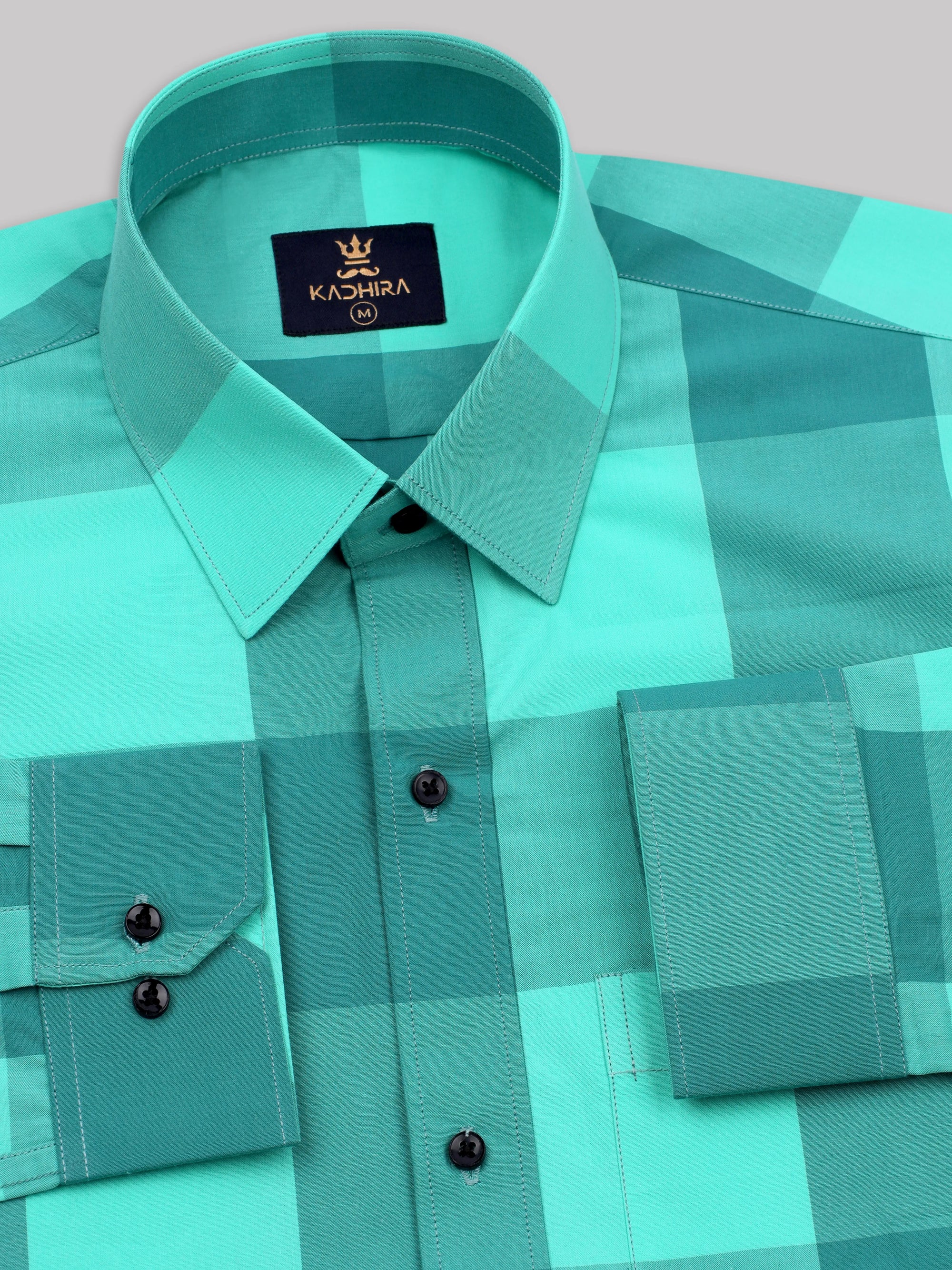 Dark Spring Green With Bright Mint Buffalo checks Premium Cotton Shirt