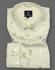 Cornsilk Cream With Multi- Textured Printed Super Luxurious Cotton Shirt-[ONSALE]