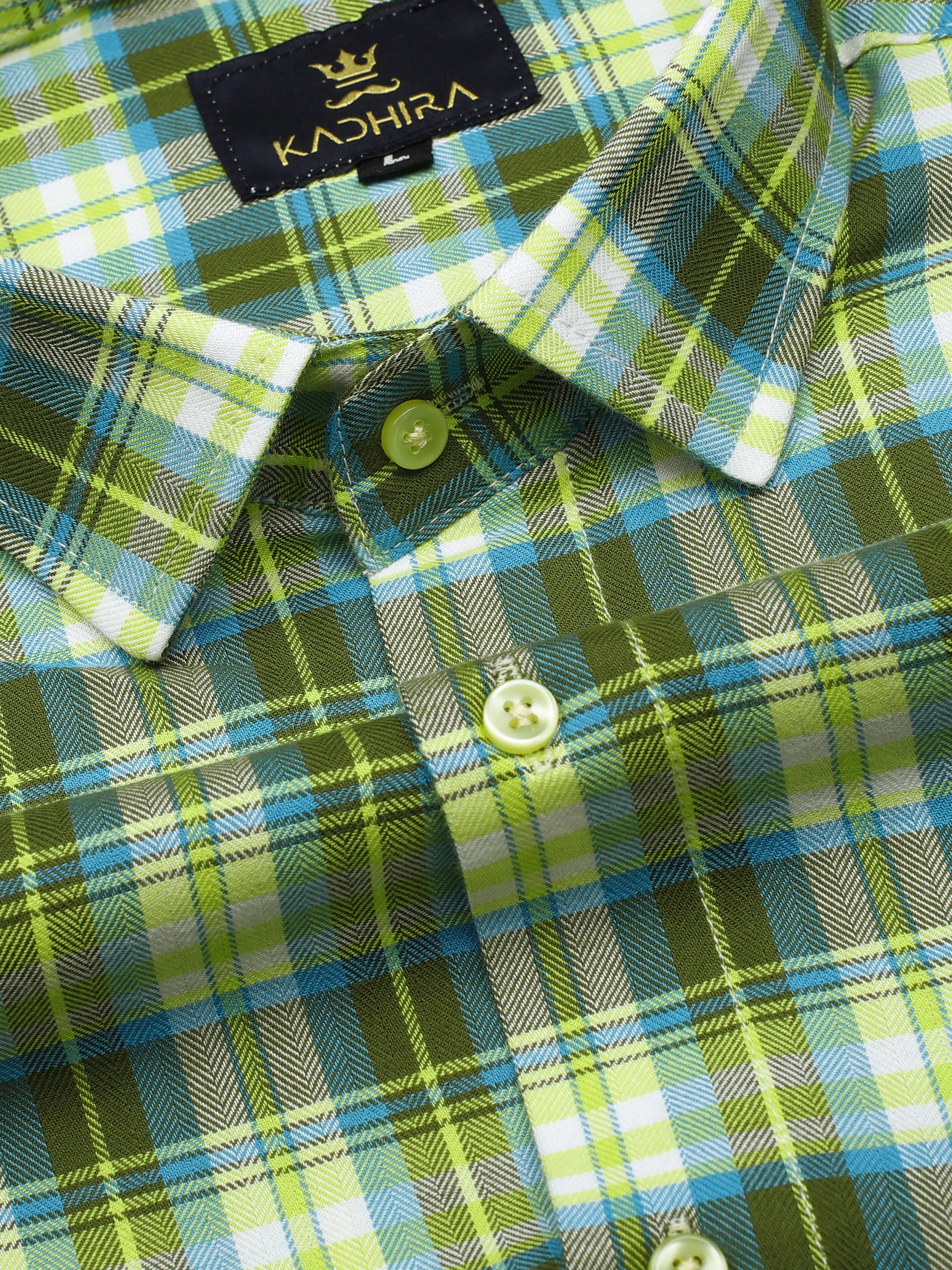 Olive Green With Lime Plaid Patterns Premium Cotton Shirt
