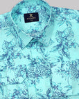Tiffany Blue With Navy Blue Pineapple Printed Premium Cotton Shirt