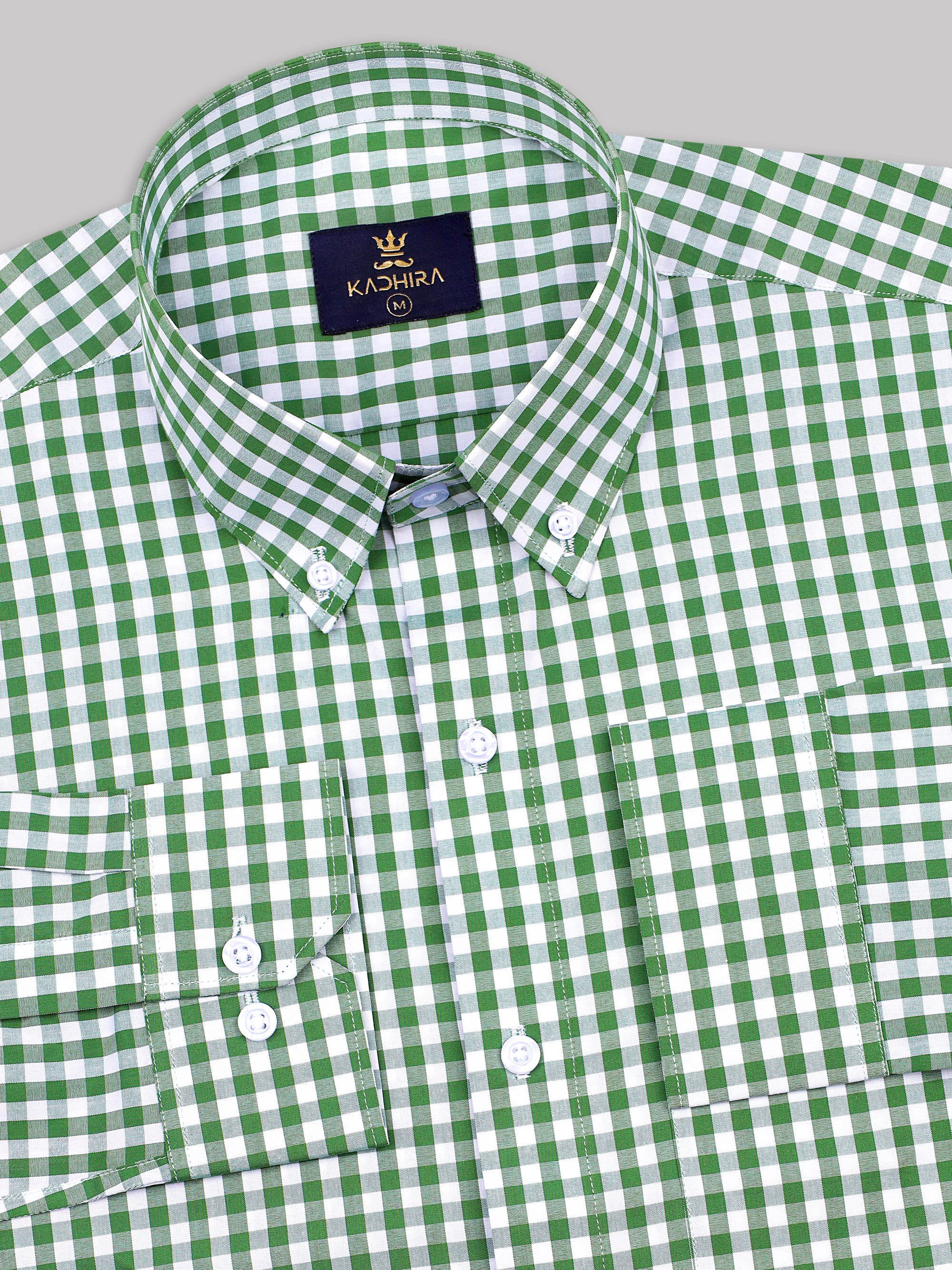 Fern Green With White Gingham check Premium Cotton Shirt-[ON SALE]