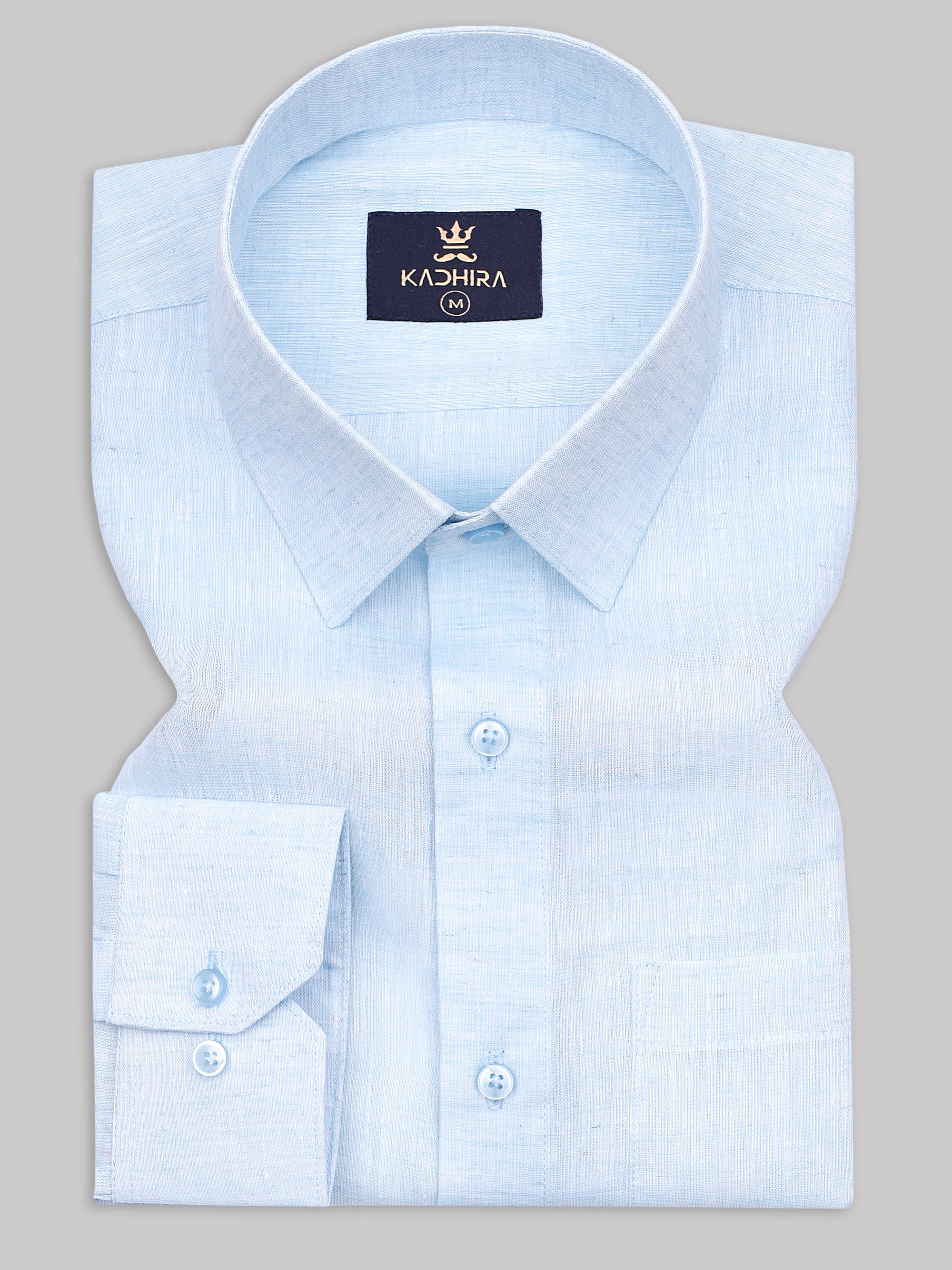 Sky Blue Pure Linen  Shirt-[ONSALE]