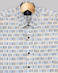 Linen White With Blue-Golden Brick Printed Linen Shirt-[ON SALE]