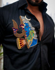 Rich Black With Lord Shiva Sequence Embroidered Textured Designer Shirt