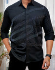 Jade Black Colorful Moti Work Embroidered Textured Designer Shirt