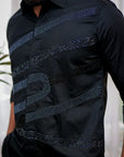 Jade Black Colorful Moti Work Embroidered Textured Designer Shirt