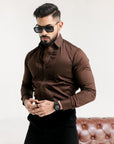 Dark Brown Subtle Sheen Snake Pleated Premium Designer Shirt