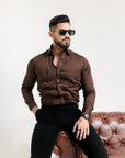 Dark Brown Subtle Sheen Snake Pleated Premium Designer Shirt