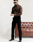 Dark Brown Subtle Sheen Snake Pleated Premium Designer Shirt
