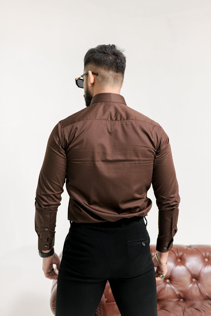 Dark Brown Subtle Sheen Snake Pleated Premium Designer Shirt