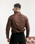 Dark Brown Subtle Sheen Snake Pleated Premium Designer Shirt