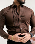 Dark Brown Subtle Sheen Snake Pleated Premium Designer Shirt