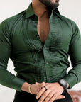 Mineral Green Subtle Sheen Snake Pleated Premium Designer Shirt