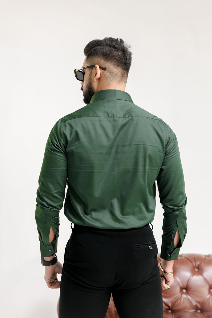 Mineral Green Subtle Sheen Snake Pleated Premium Designer Shirt