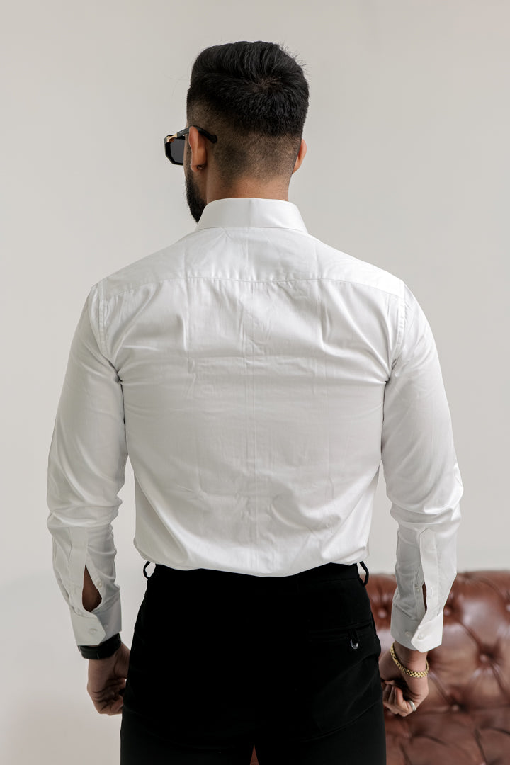 Bright White Subtle Sheen Snake Pleated Premium Designer Shirt