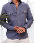 Linen Cotton Double Pocket Designer Shirt- Carolina Plum