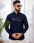 Tealish Blue Embroidered Textured Designer Shirt
