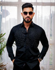 Black Geometric Abstract Embroidered Textured Designer Shirt