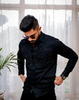 Black Geometric Abstract Embroidered Textured Designer Shirt