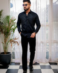 Black Geometric Abstract Embroidered Textured Designer Shirt