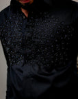 Black Geometric Abstract Embroidered Textured Designer Shirt