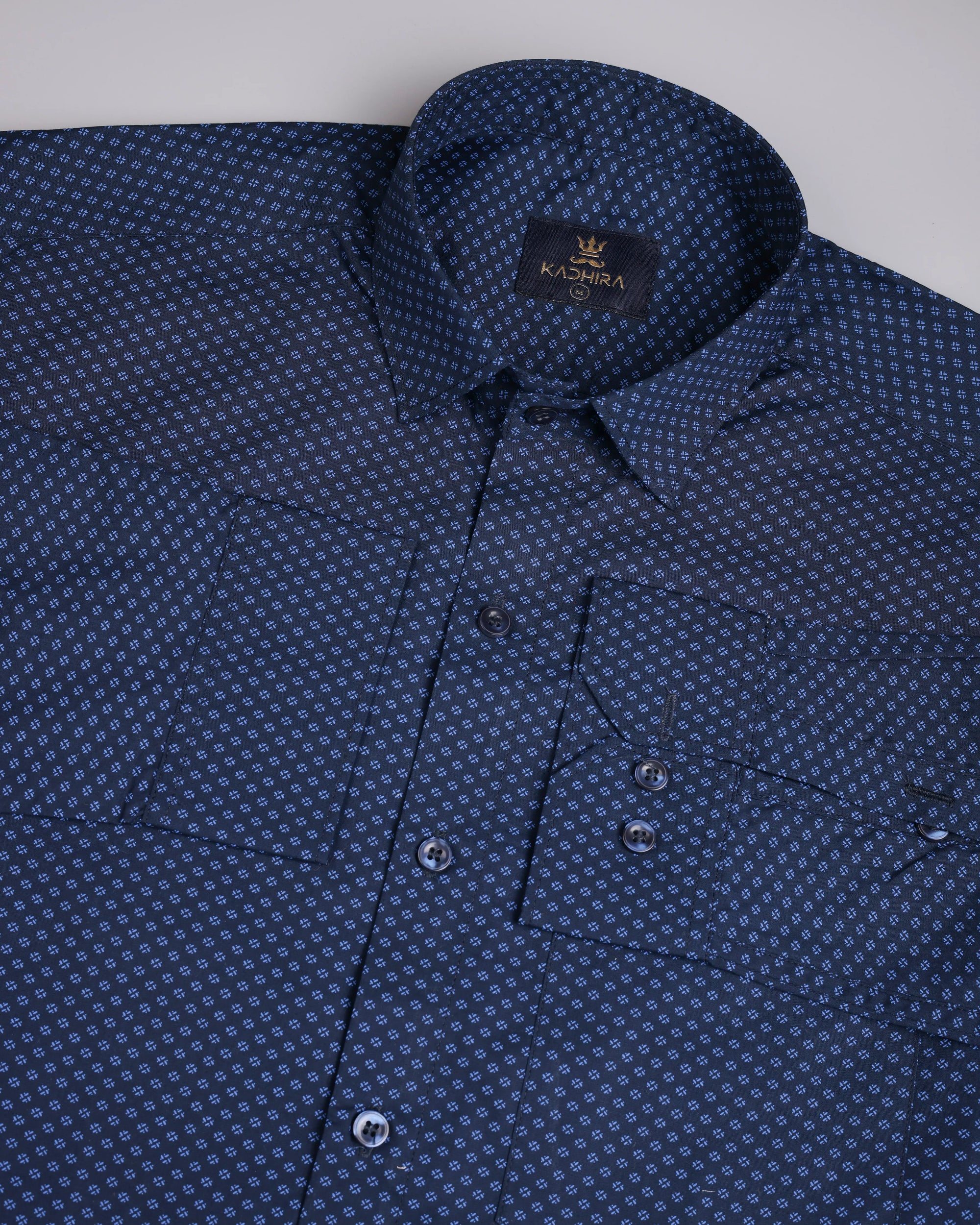 Yankees Blue Geometric Printed Premium Cotton Shirt-[ON SALE]