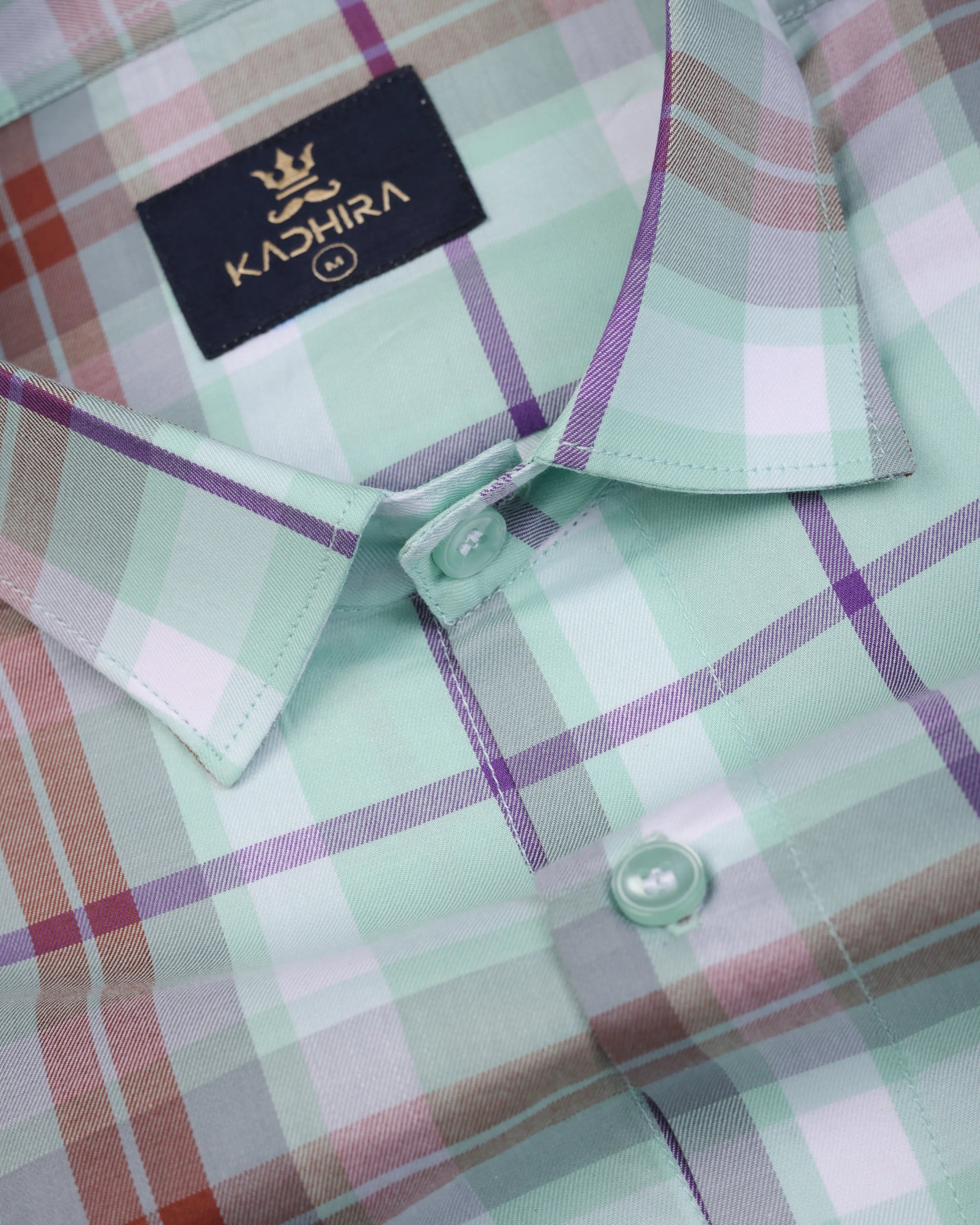 Light Cyan With Multi-colored Plaid Patterns Premium Giza Cotton Shirt