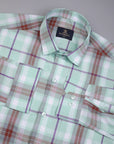 Light Cyan With Multi-colored Plaid Patterns Premium Giza Cotton Shirt