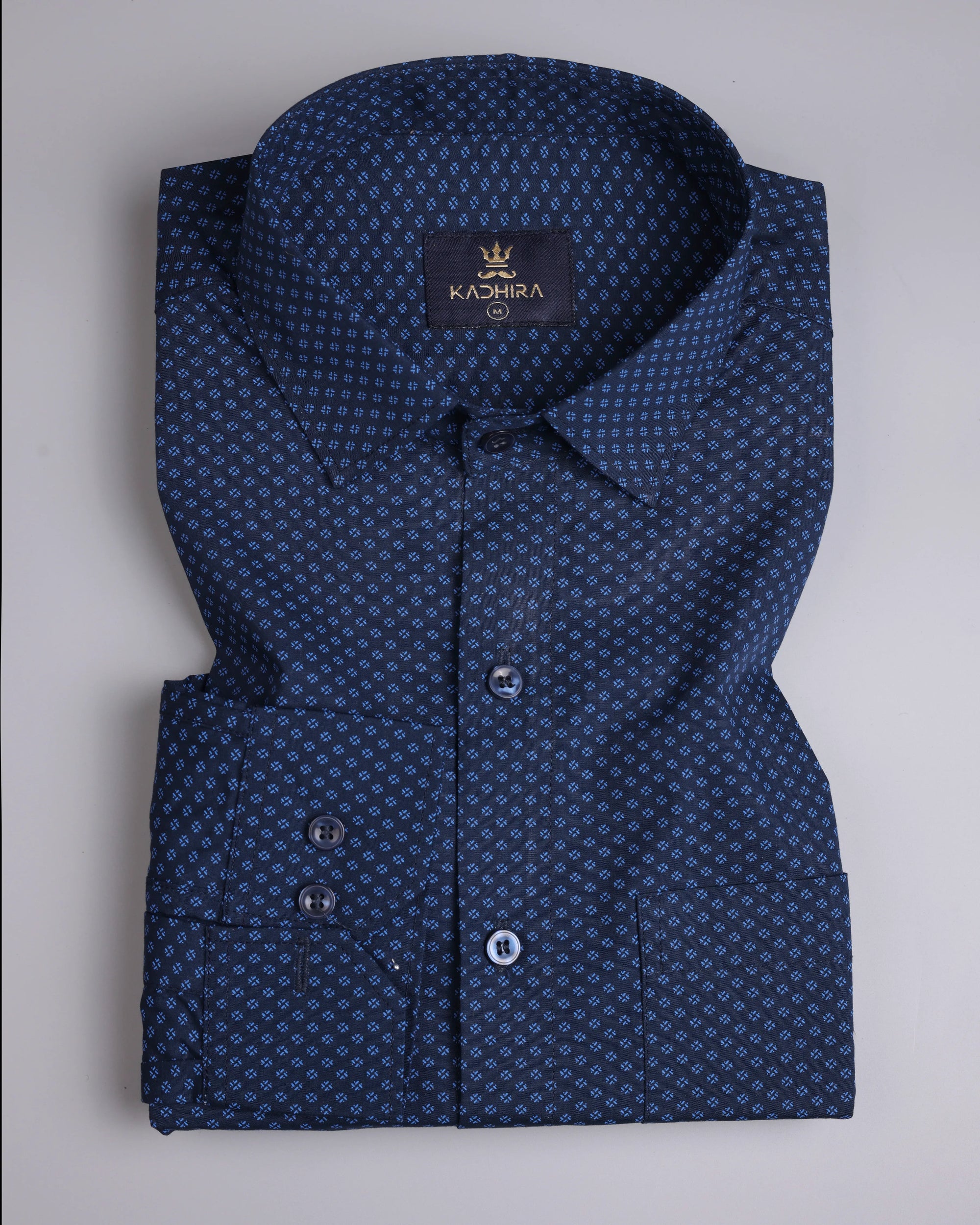 Yankees Blue Geometric Printed Premium Cotton Shirt-[ON SALE]