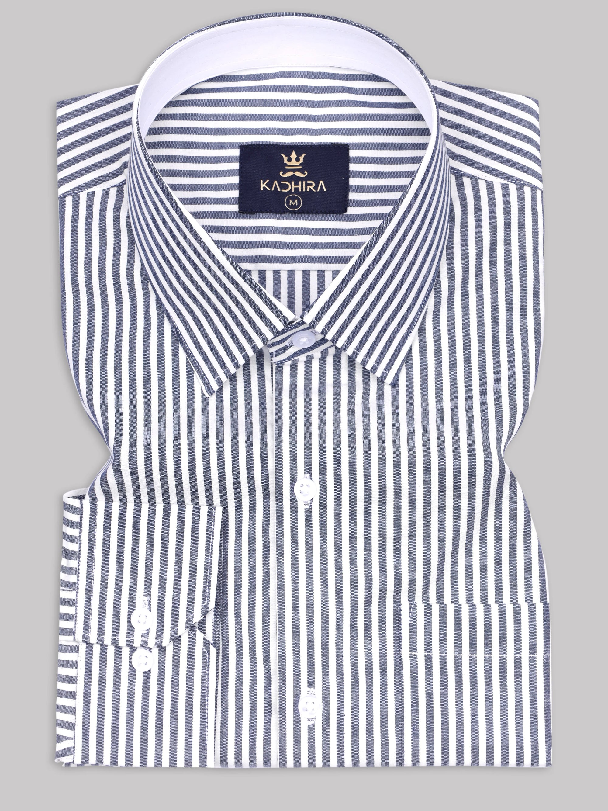Millenium Blue With White Stripe Premium Cotton Shirt