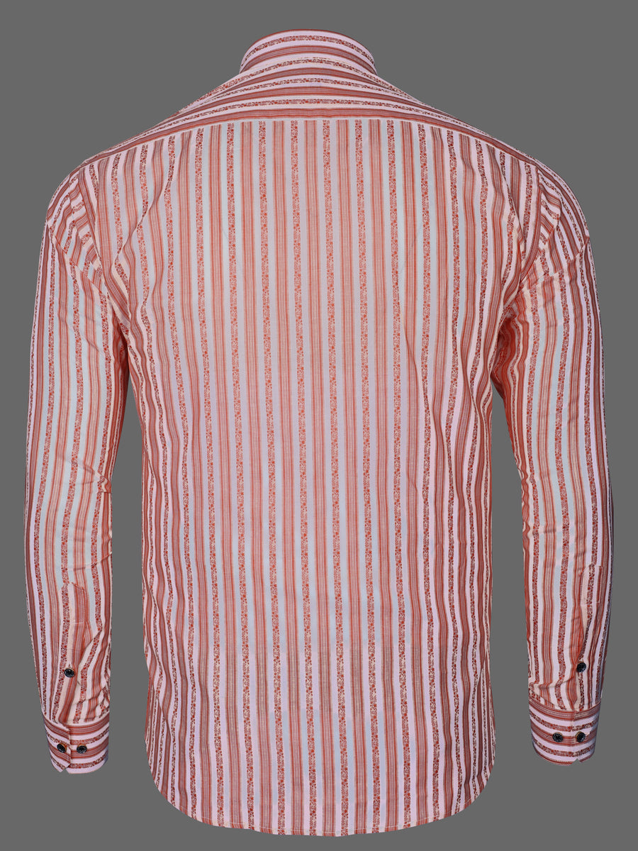 Bright White -Orange Twill Striped Premium Cotton Shirt