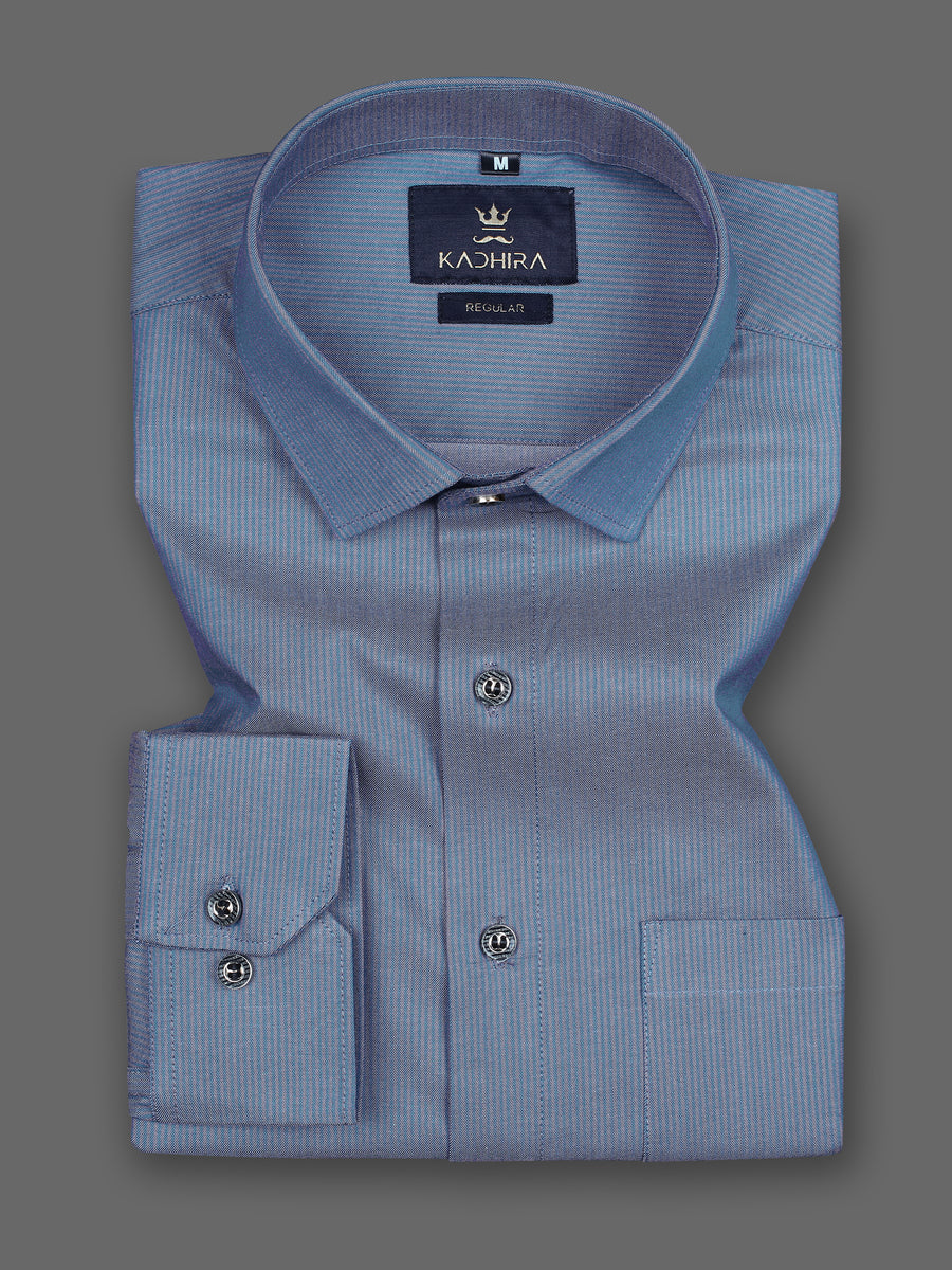 Sapphire Blue Striped Premium Cotton Shirt-[ON SALE]