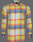 Bright Yellow and Multicolored Checkered Premium Giza Cotton Shirt-[ON SALE]