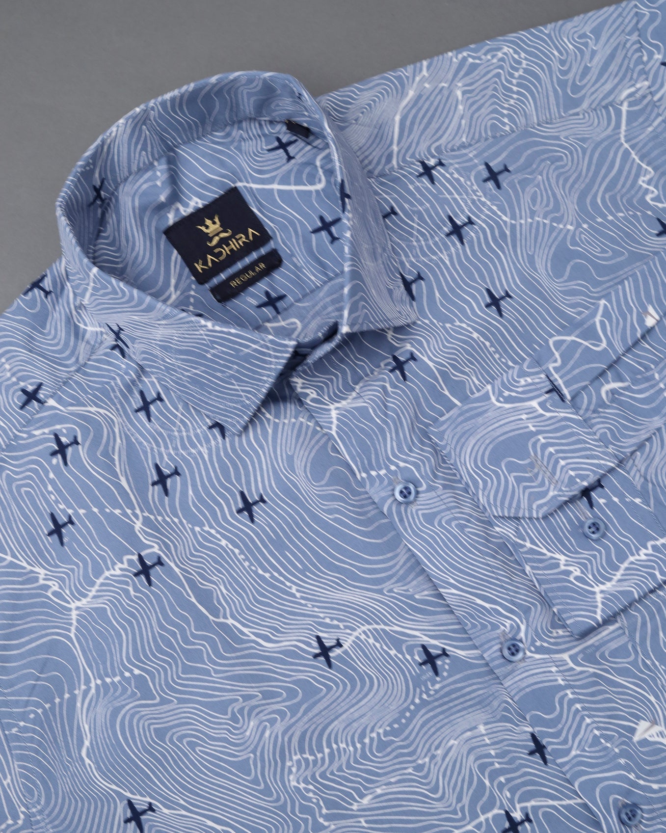 Sky Blue Aroplane Design Printed Premium Giza Cotton Shirt-[ON SALE]