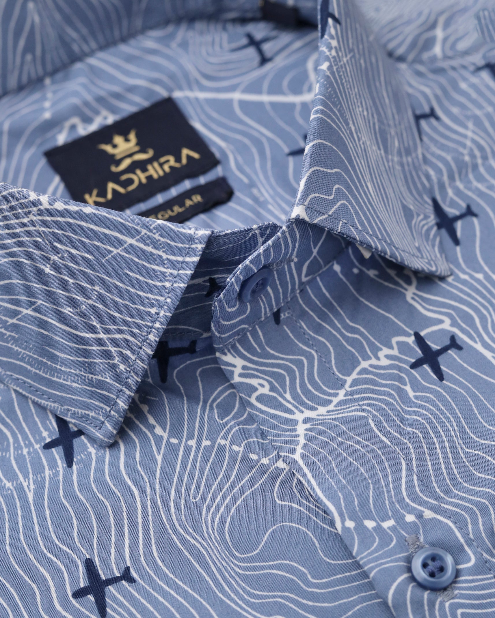 Sky Blue Aroplane Design Printed Premium Giza Cotton Shirt-[ON SALE]
